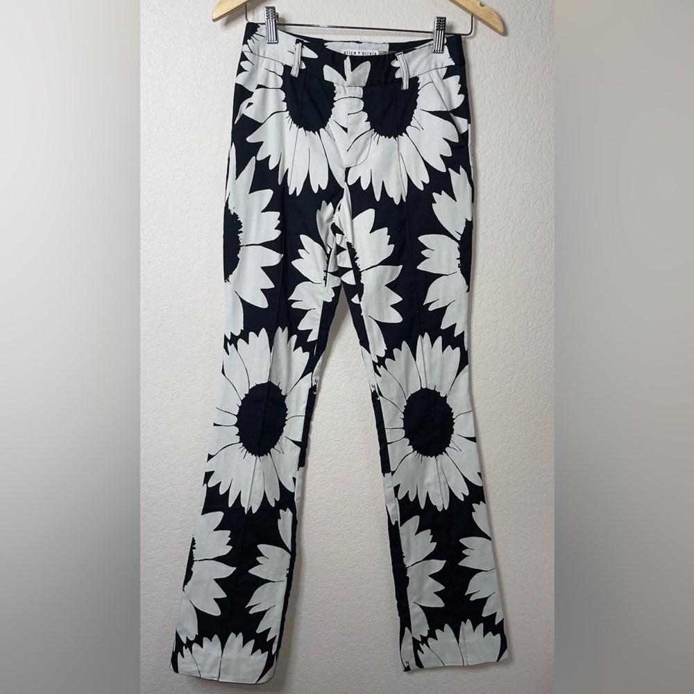 Alice + Olivia Eddie Slim Bootcut Pant High Waist Sunflower White/ Black Size 0 - Picture 3 of 9